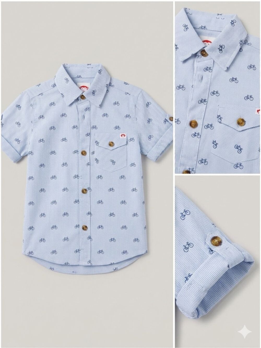 Appaman Light Blue Short-Sleeve Button-Down with Navy Bicycle Print